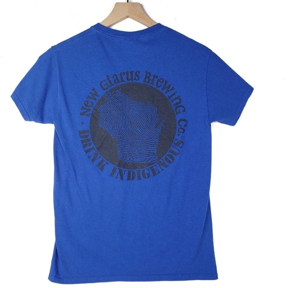 New Glarus Brewing Co Indigenous Short Sleeve Tee S Blue Wisconsin Gildan - Picture 1 of 6